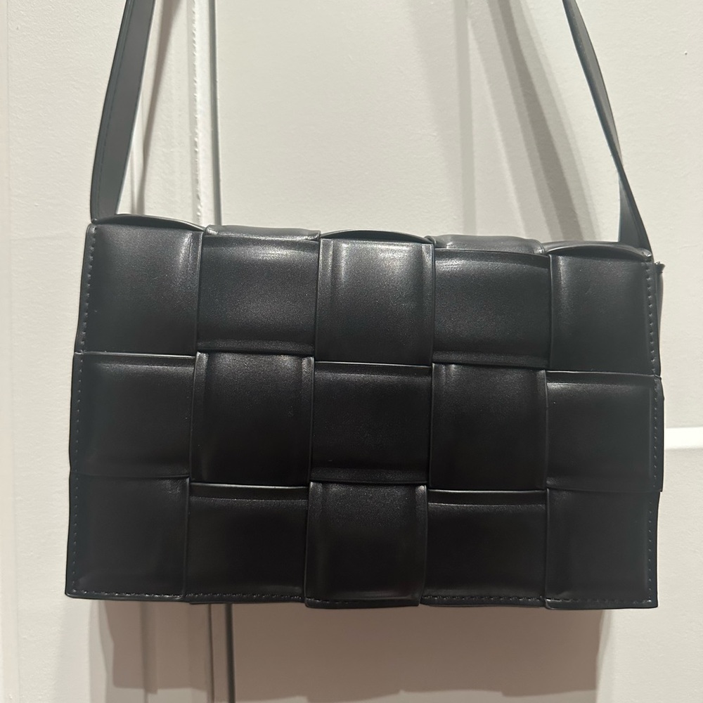 Black Woven Leather Shoulder Bag